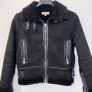 Philosophy Vegan Black Moto Jacket Suede Faux Fur Small